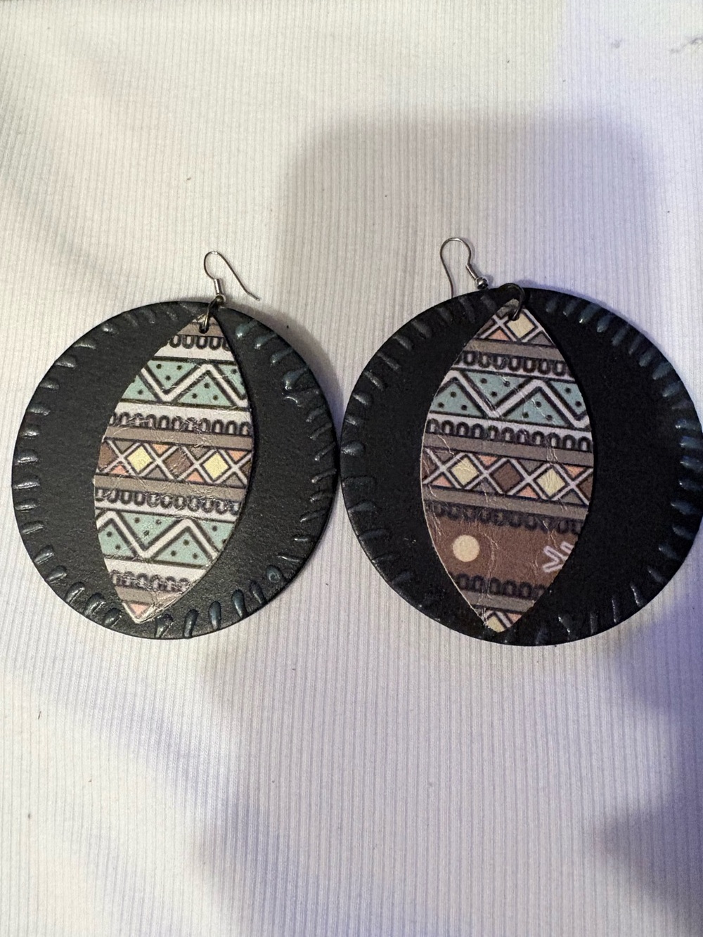 Large Tribal Patterned Round Drop Earrings